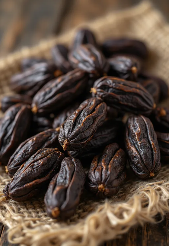 Mahuna rogača (carob), prikazana izvana i iznutra
