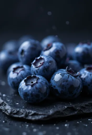 Svježe plave borovnice u zdjeli i na stolu, s pekmezom i listom mente
