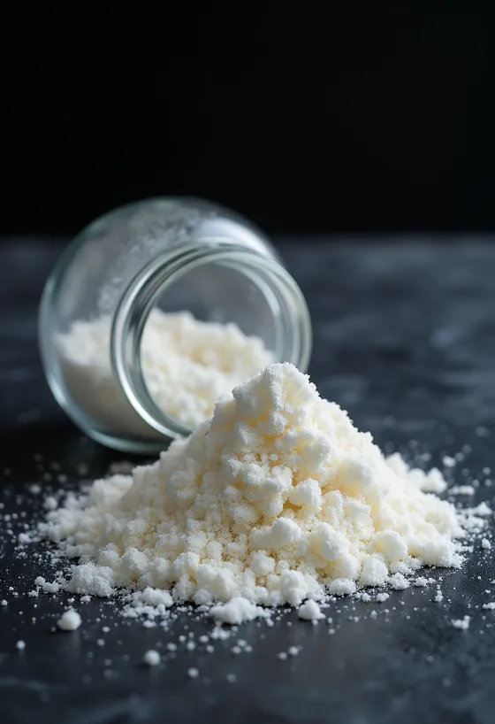 Agar-agar prah u staklenci i na drvenoj žlici, neutralna pozadina