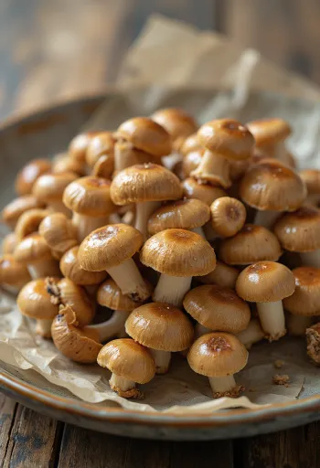 Očišćene i narezane smeđe shimeji gljive na kuhinjskoj dasci za rezanje