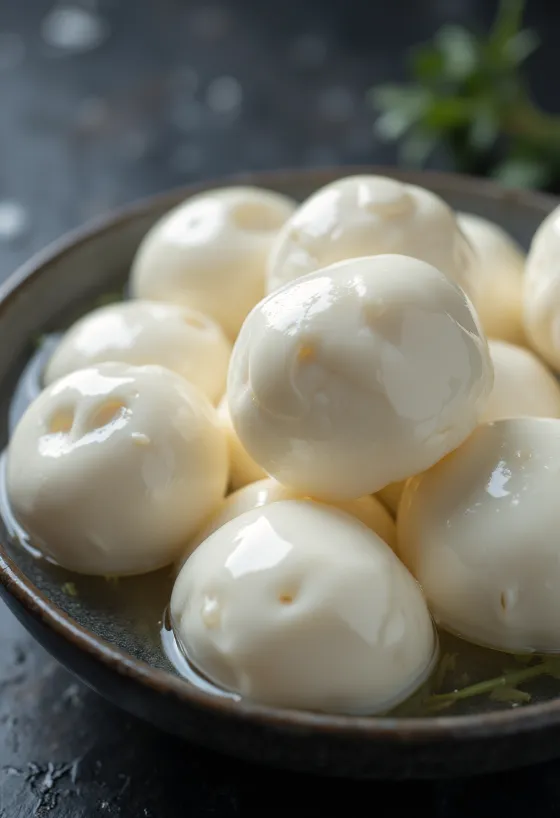 Svježa bivolja mozzarella u bijeloj keramičkoj zdjeli na drvenom stolu