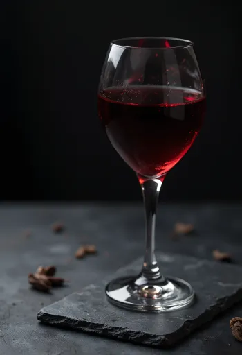 Vino u staklenoj čaši, okruženo grozdovima, moštom i drvenom bačvom