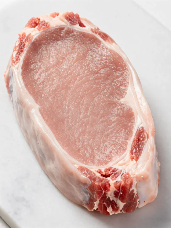 Svježi komadi teletine svijetle boje sa začinima na drvenoj dasci