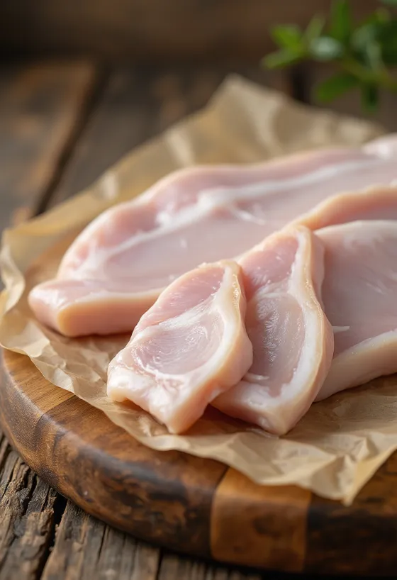 Narezana sirova svinjska kožica na drvenoj dasci, u očišćenom i pripremljenom obliku