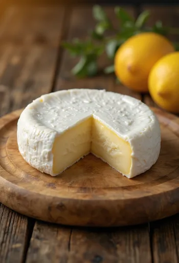 Svježi Camembert sir u bijeloj zdjelici na drvenom stolu