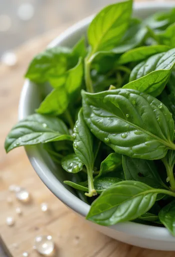 Svježi listovi curryja na drvenoj podlozi i nasjeckani u zdjelici