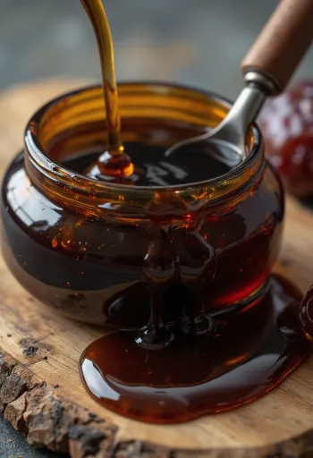 Sirup od datulja u staklenci i na žlici
