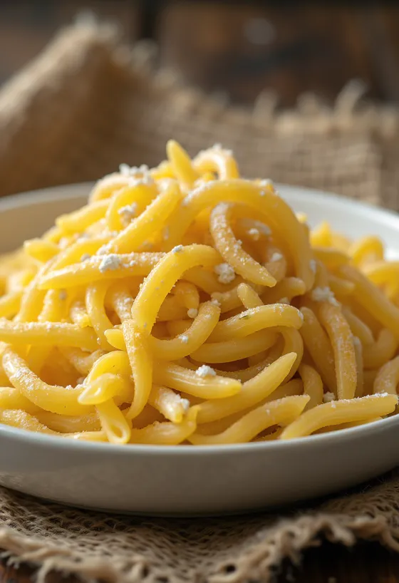 Tjestenina od durum pšenice u rustikalnoj keramičkoj zdjeli, raspoređena na drvenoj površini