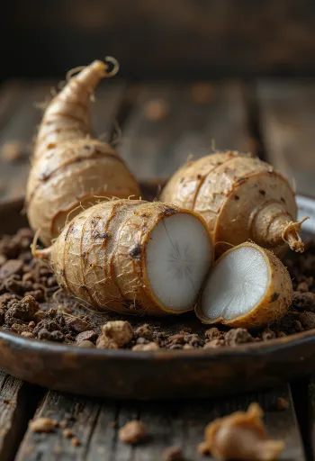 Sirovi eddoe korijen, detaljan prikaz teksture i kore