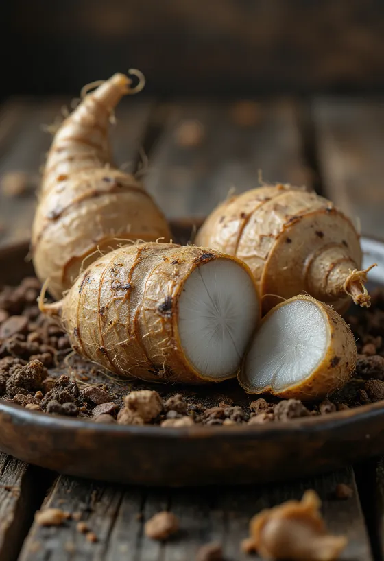 Sirovi eddoe korijen, detaljan prikaz teksture i kore