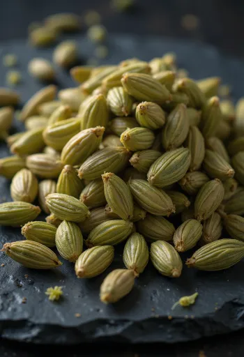 cijele sjemenke komorača u sušenom obliku na drvenoj površini