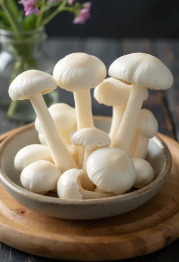 Bijele shimeji gljive narezane i očišćene na dasci za rezanje