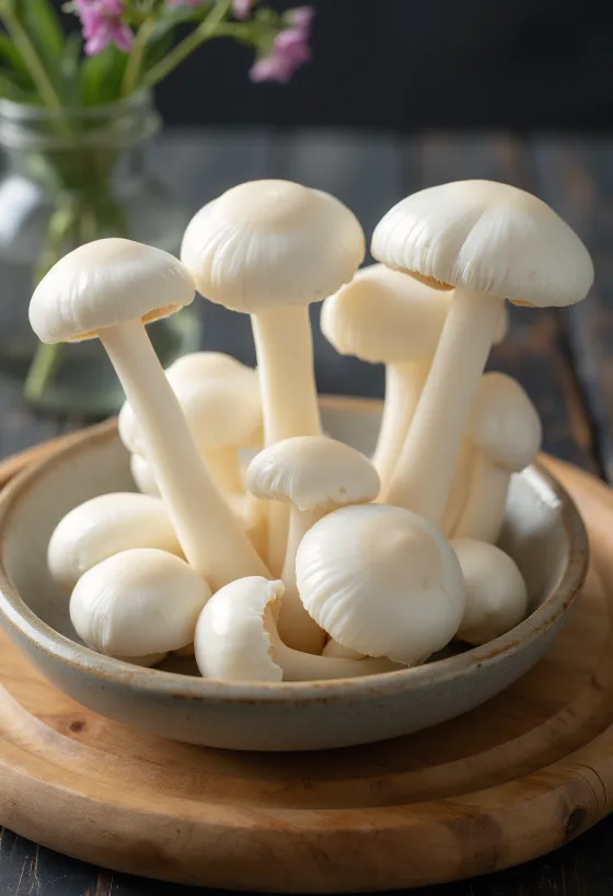 Bijele shimeji gljive narezane i očišćene na dasci za rezanje