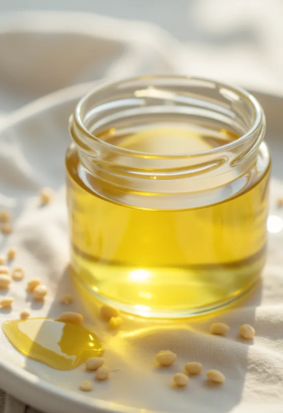 Svijetlo sezamovo ulje u boci i zdjelici, uz sezamove sjemenke