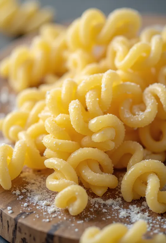 Suha fusilli tjestenina u obliku spirale na drvenoj podlozi