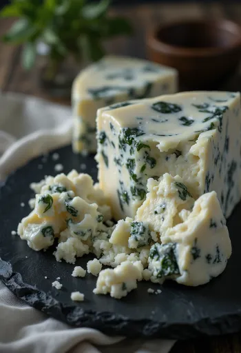 Svježa Gorgonzola u bijeloj keramičkoj posudi na drvenom stolu
