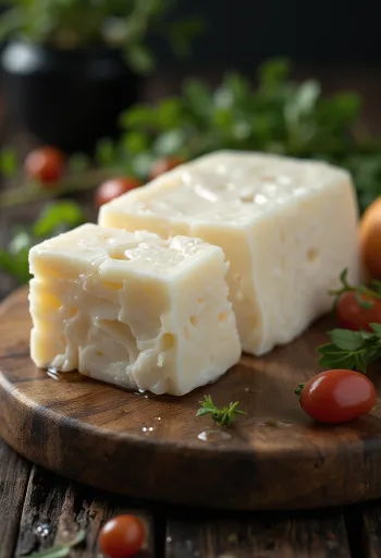Svježi Halloumi sir u bijeloj keramičkoj zdjeli na drvenom stolu