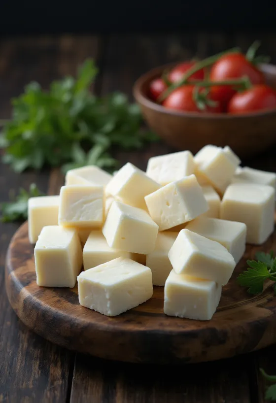 Svježi indijski Paneer sir u bijeloj keramičkoj posudi na drvenom stolu