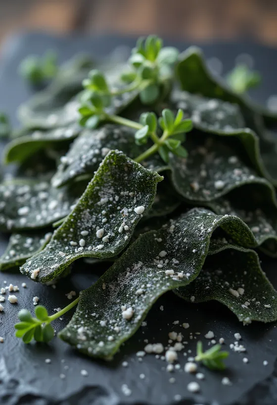 Sušeni listovi kombu alge na drvenoj površini, s namočenim kombuom u maloj zdjelici