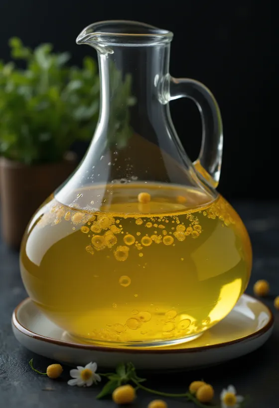 Kukuruzno ulje u maloj staklenoj zdjelici, uz zrna kukuruza i klice