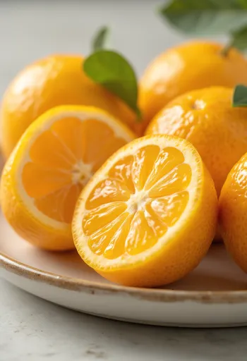 Cijeli i narezani plodovi kumkvata narančaste kore i segmenata na drvenoj površini