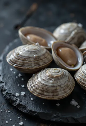 Svježe meso Quahog školjke na kuhinjskoj dasci