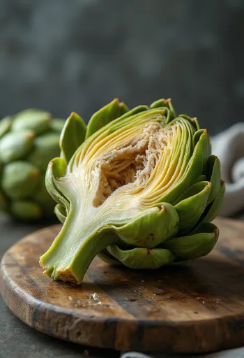 Svježa artičoka, detalj unutarnjeg srca i listova potrebnih za pripremu