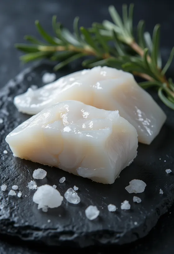 Svježi filet atlantskog bakalara na dasci za rezanje