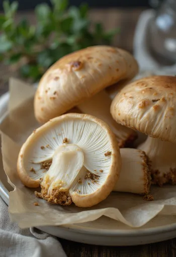 Svježe narezani ljetni vrganji sa začinima i maslinovim uljem na drvenoj dasci