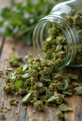 Sušeni listići origana i mljeveni origano na drvenoj podlozi