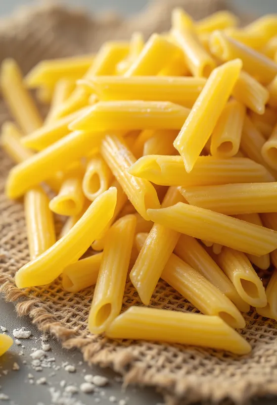 Suha penne tjestenina rebraste površine na drvenoj podlozi