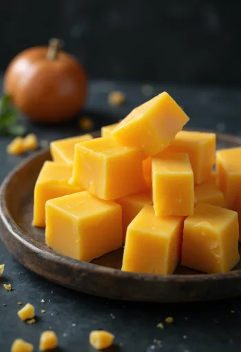 Žuti Cheddar sir u bijeloj keramičkoj zdjelici na drvenom stolu