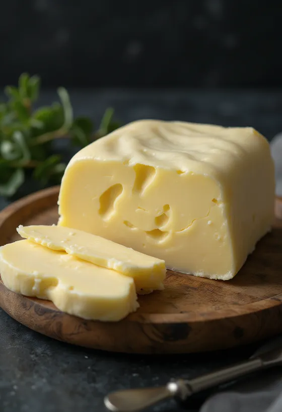 Maslac od kiselog vrhnja u maloj posudi, pored njega kapljice kultiviranog vrhnja