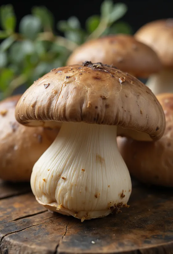 Svježe shiitake gljive na dasci od bambusa sa soja umakom i đumbirom
