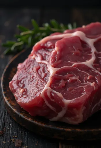 Svježi komadi srnetine s bobicama borovice, ružmarinom i češnjakom