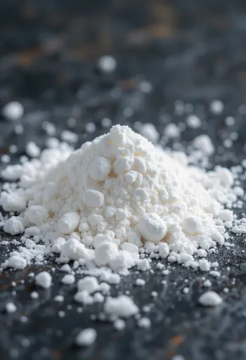 Bijela soda bikarbona u prahu u maloj zdjelici, uz drvenu kuhaču