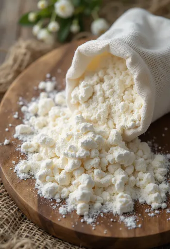 Fino tapioka brašno u zdjelici i žlici, na svijetloj površini