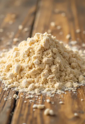 Integralno brašno u rustikalnoj zdjeli, rasuto po drvenoj površini