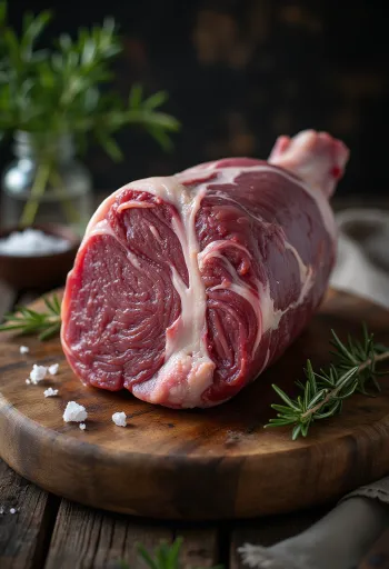 Sirovi but divlje svinje sa začinima na drvenoj dasci