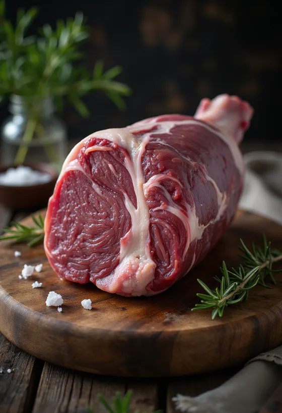 Sirovi but divlje svinje sa začinima na drvenoj dasci