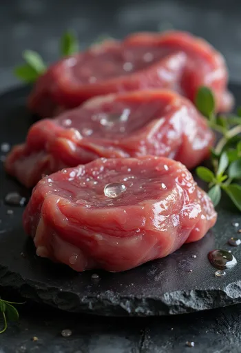 Sirovo meso divlje patke filetirano sa začinima na drvenoj dasci