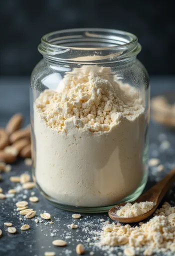 Fino zobeno brašno u keramičkoj zdjeli, rasuto po drvenoj površini