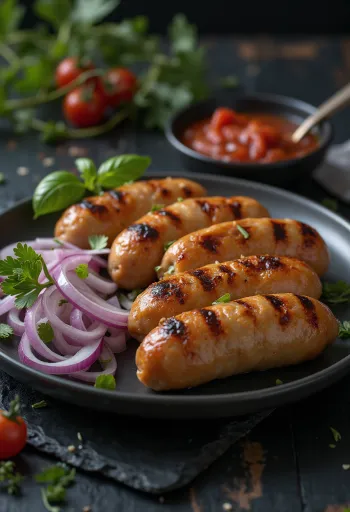 Cevapcici posluženi s ajvarom i kruhom