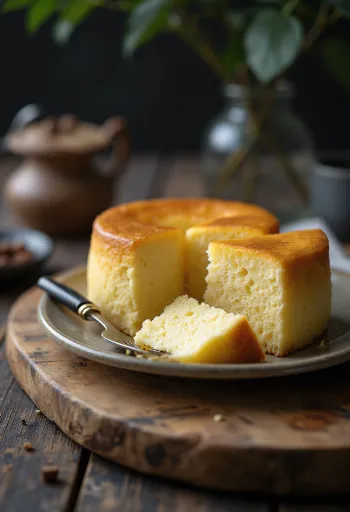 Mekan i lagan japanski cheesecake, posut šećerom u prahu