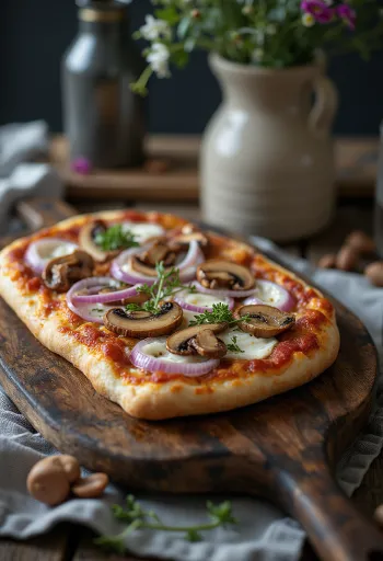 Pizza Finlandese s mesom soba, vrhnjem i crvenim lukom