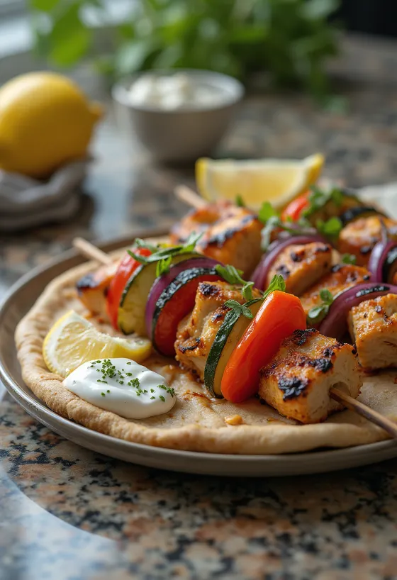 Kebab s povrćem, piletinom i svježim jogurtom