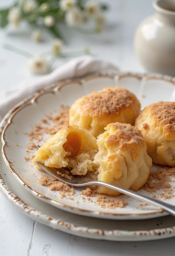 Svježe pripremljene knedle sa šljivama s cimet šećerom i krušnim mrvicama