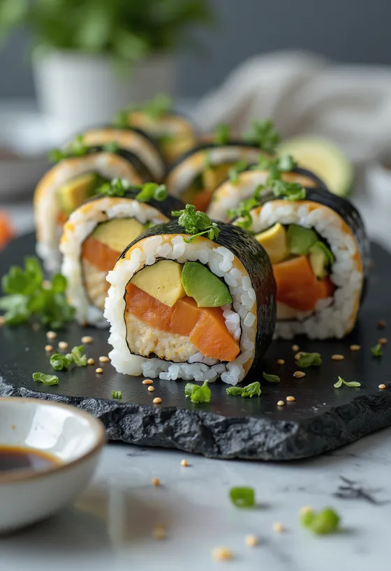 Veganski sushi s tofuom, povrćem i soja umakom