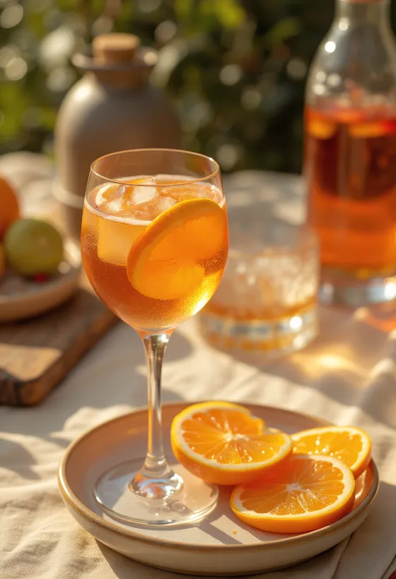 Aperol koktel s narančom poslužen s kriškom naranče i ledom