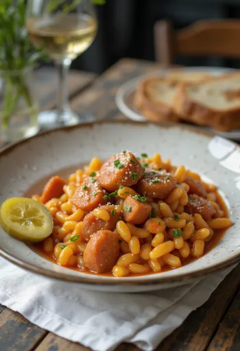 Pastirska tarana s dimljenom kobasicom i krumpirom, posuta svježim peršinom